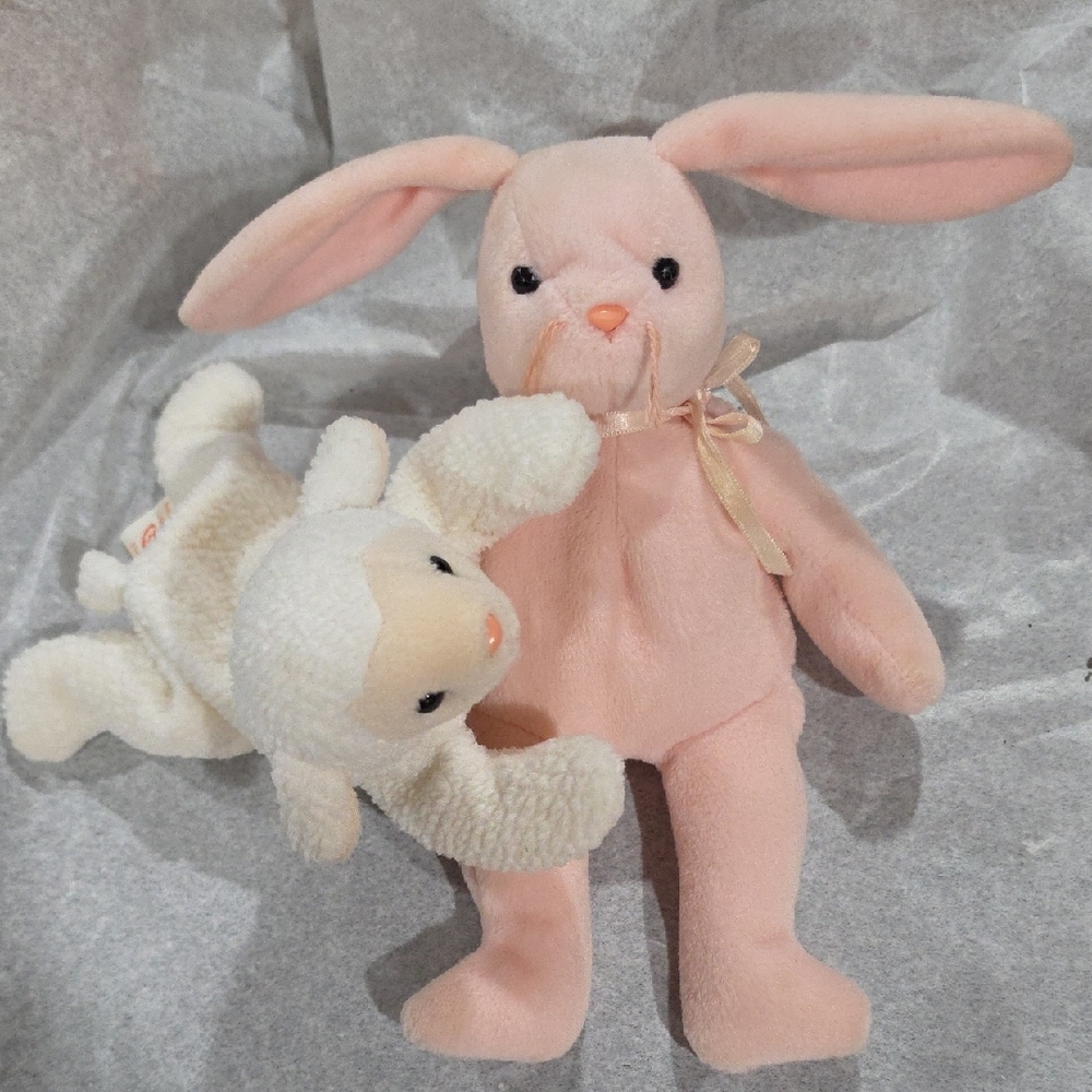 Pink Plush Bunny with Cream Lamb Buddy
